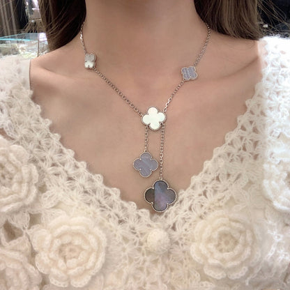 [ORA]CLOVER MOP CHALCEDONY NECKLACE SILVER 6 MOTIF