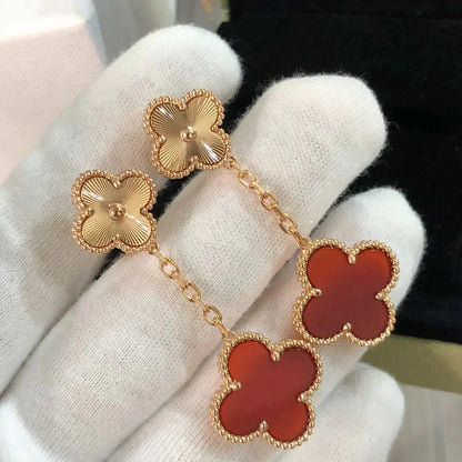 [ORA]CLOVER 2 MOTIF  LASER CARNELIAN EARRINGS