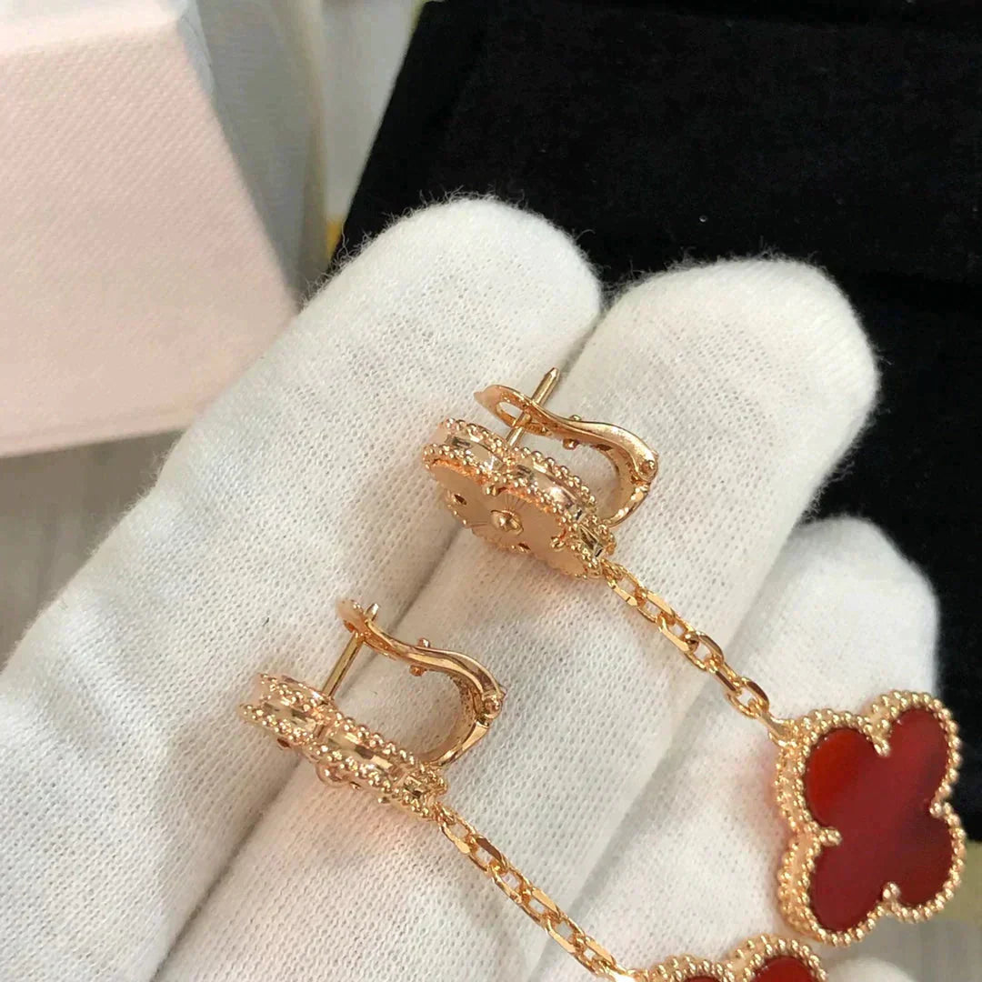 [ORA]CLOVER 2 MOTIF  LASER CARNELIAN EARRINGS