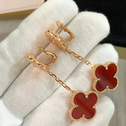 [ORA]CLOVER 2 MOTIF  LASER CARNELIAN EARRINGS