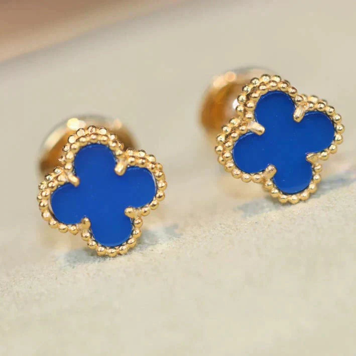 [ORA]CLOVER MINI 9.5MM BLUE AGATE EARRINGS