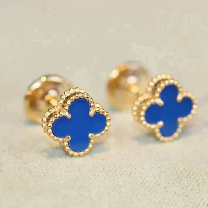 [ORA]CLOVER MINI 9.5MM BLUE AGATE EARRINGS