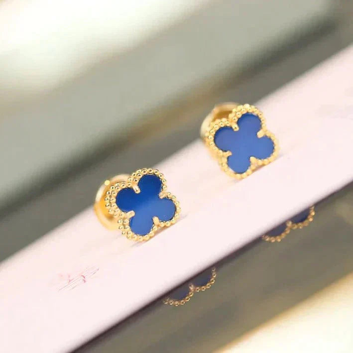 [ORA]CLOVER MINI 9.5MM BLUE AGATE EARRINGS