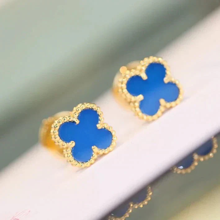[ORA]CLOVER MINI 9.5MM BLUE AGATE EARRINGS