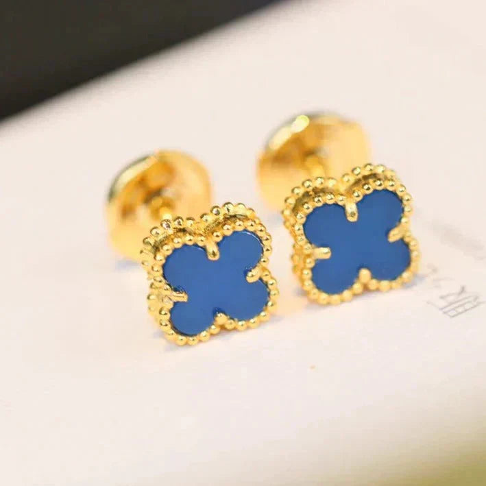 [ORA]CLOVER MINI 9.5MM BLUE AGATE EARRINGS