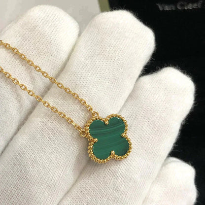 [ORA]CLOVER 15MM MALACHITE SINGLE FLOWER  NECKLACE