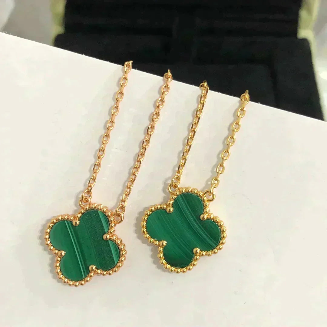 [ORA]CLOVER 15MM MALACHITE SINGLE FLOWER  NECKLACE