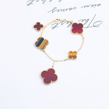 [ORA]CLOVER BRACELET 5 MOTIFS CARNELIAN TIGER EYE