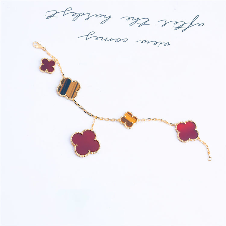 [ORA]CLOVER BRACELET 5 MOTIFS CARNELIAN TIGER EYE