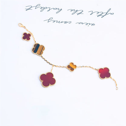 [ORA]CLOVER BRACELET 5 MOTIFS CARNELIAN TIGER EYE