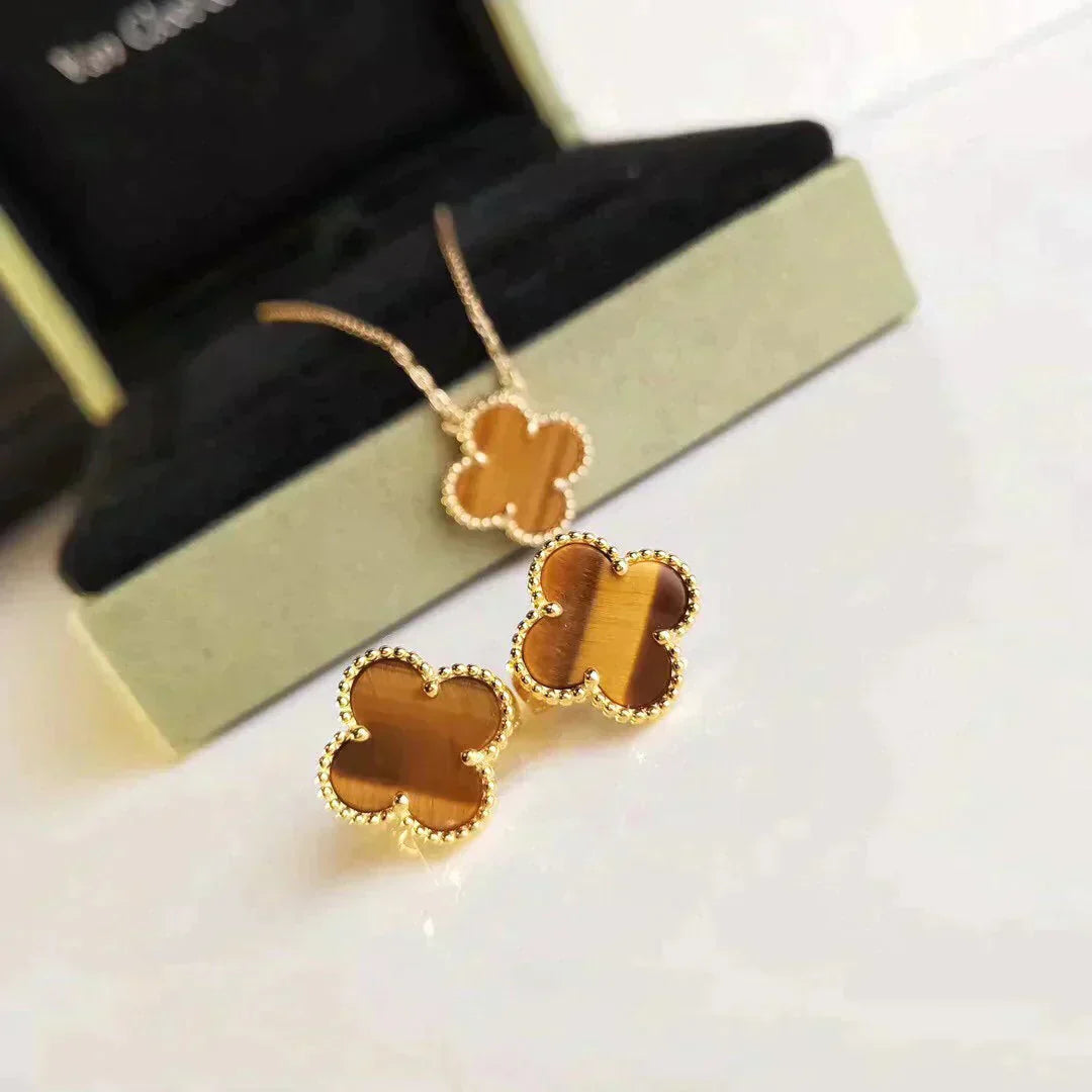 [ORA]CLOVER MEDIUM 1 MOTIFS TIGER EYE EARRINGS