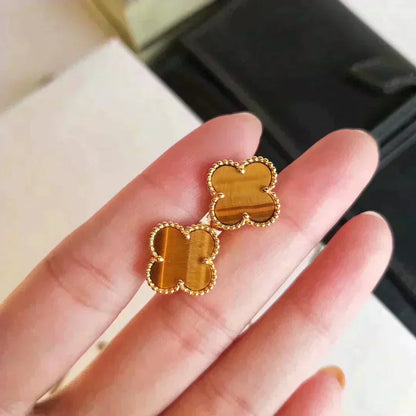 [ORA]CLOVER MEDIUM 1 MOTIFS TIGER EYE EARRINGS