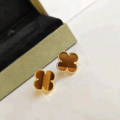 [ORA]CLOVER MEDIUM 1 MOTIFS TIGER EYE EARRINGS