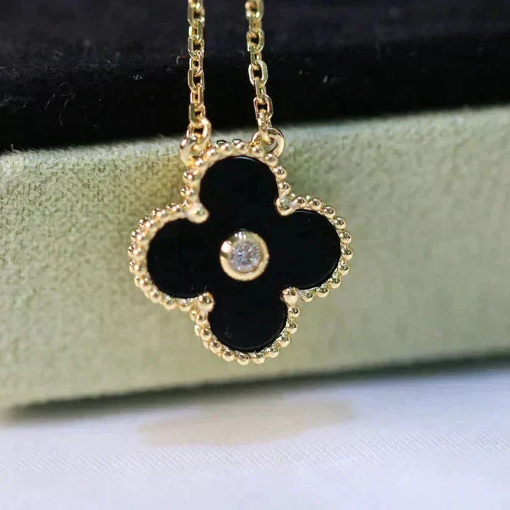 [ORA]CLOVER 15MM DIAMOND ONYX NECKLACE