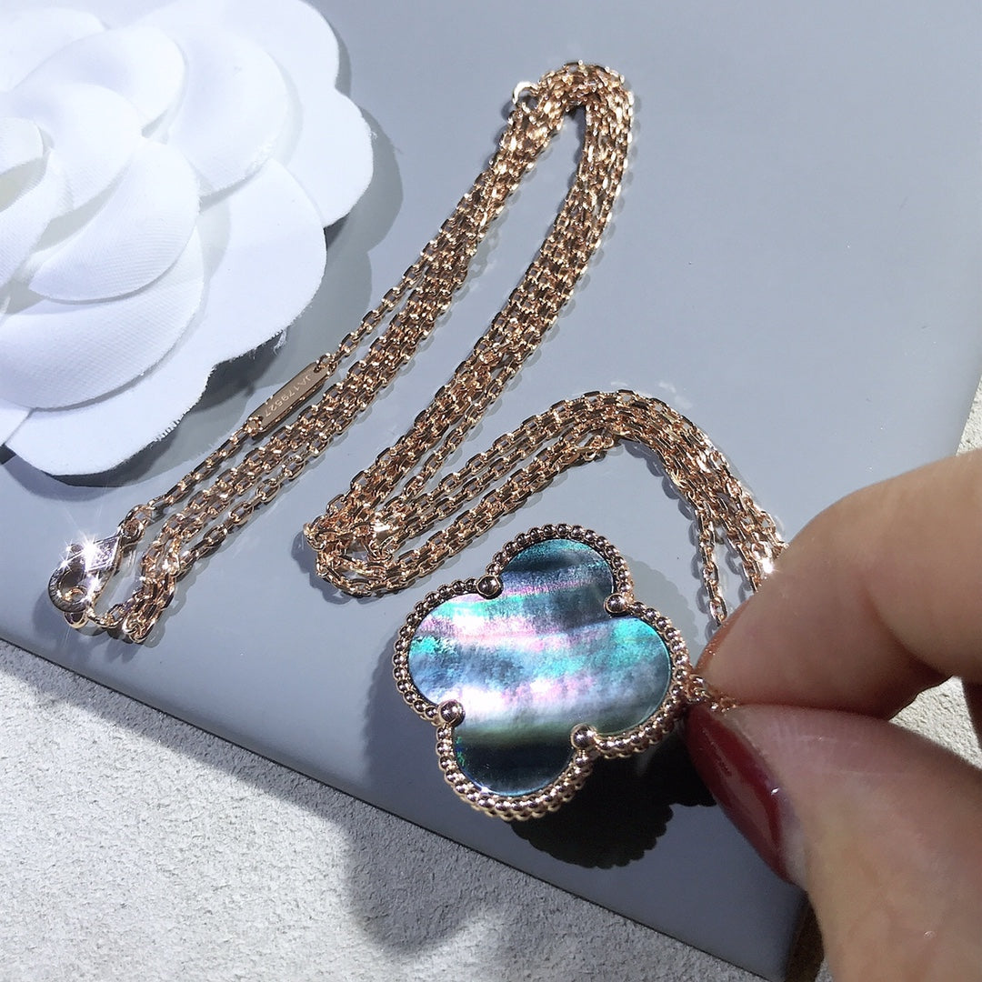 [ORA]CLOVER 25MM GOLD DARK MOP BIG CLOVER HALSKETTE