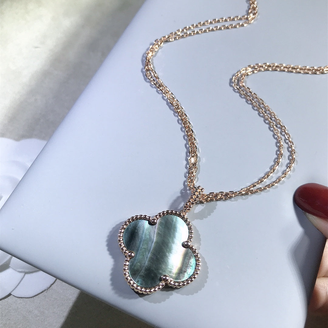 [ORA]CLOVER 25MM GOLD DARK MOP BIG CLOVER HALSKETTE