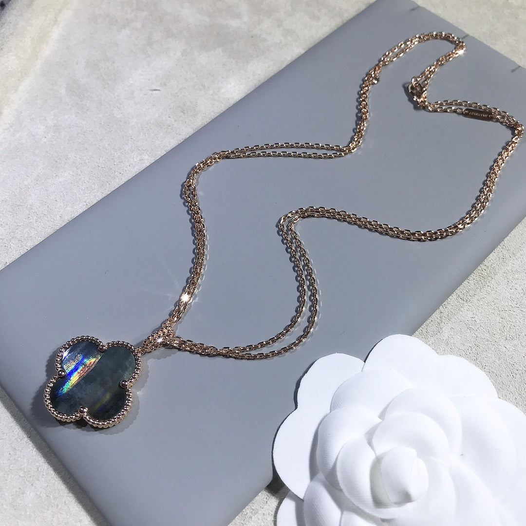 [ORA]CLOVER 25MM GOLD DARK MOP BIG CLOVER HALSKETTE