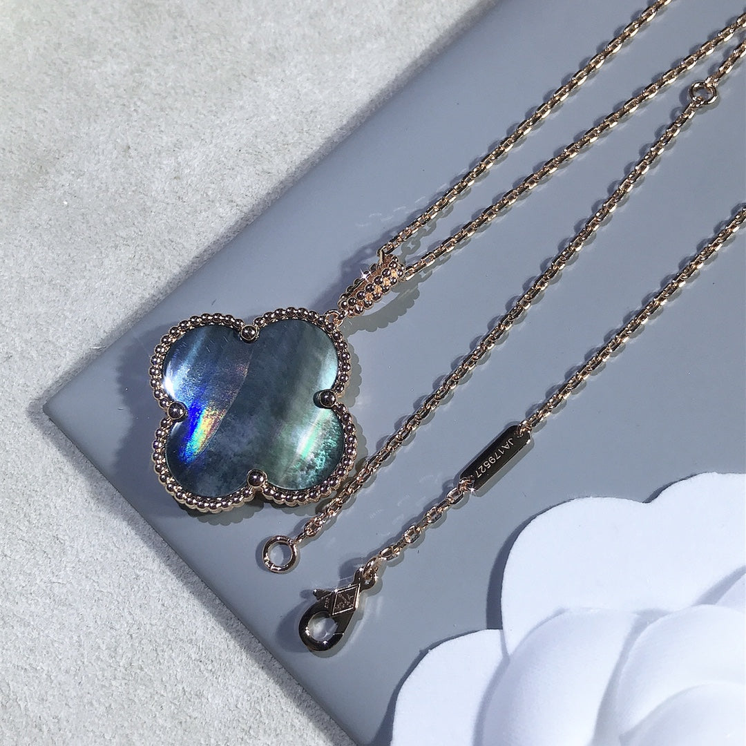 [ORA]CLOVER 25MM GOLD DARK MOP BIG CLOVER HALSKETTE