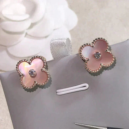 [ORA]CLOVER MEDIUM 1 MOTIFS  PINK MOP DIAMOND EARRINGS