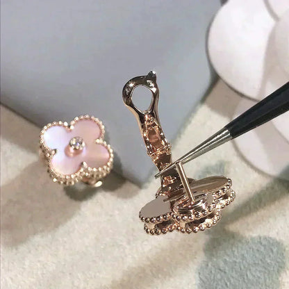 [ORA]CLOVER MEDIUM 1 MOTIFS  PINK MOP DIAMOND EARRINGS