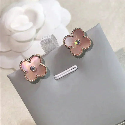 [ORA]CLOVER MEDIUM 1 MOTIFS  PINK MOP DIAMOND EARRINGS