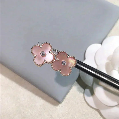 [ORA]CLOVER MEDIUM 1 MOTIFS  PINK MOP DIAMOND EARRINGS