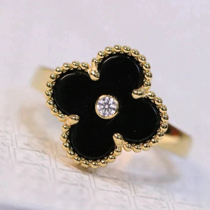 [ORA]CLOVER ONYX RING GOLD DIAMOND