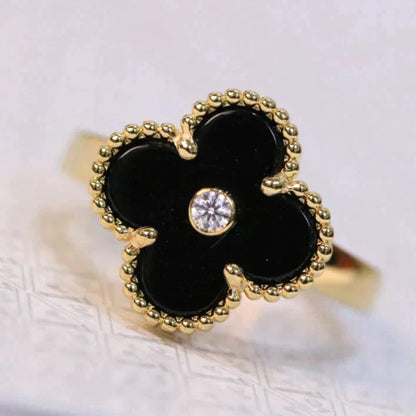 [ORA]CLOVER ONYX RING GOLD DIAMOND