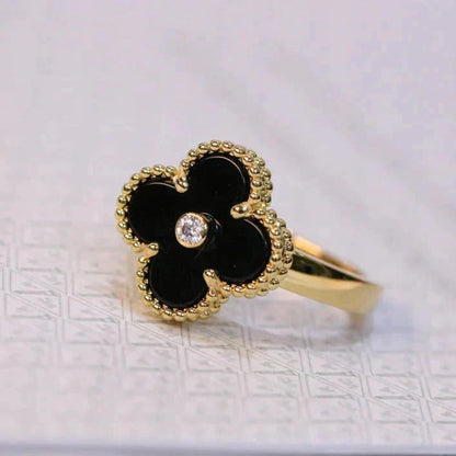[ORA]CLOVER ONYX RING GOLD DIAMOND