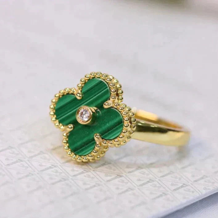 [ORA]CLOVER MALACHITE RING GOLD DIAMOND