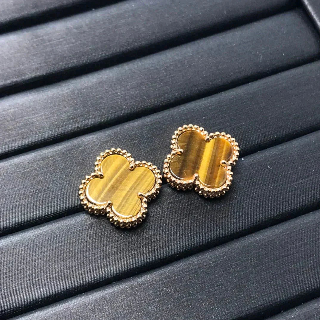 [ORA]CLOVER MEDIUM 1 MOTIFS TIGER EYE EARRINGS