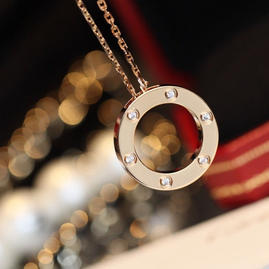 [ORA]LOVE NECKLACE 16MM 6 DIAMONDS PINK GOLD
