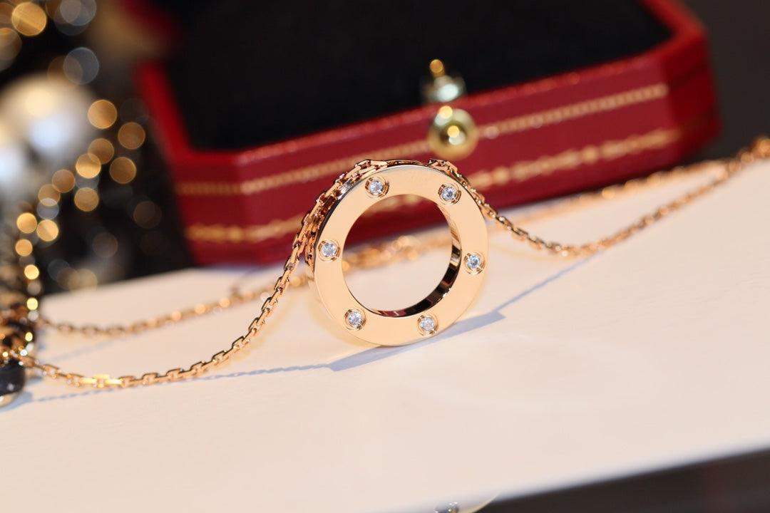 [ORA]LOVE NECKLACE 16MM 6 DIAMONDS PINK GOLD