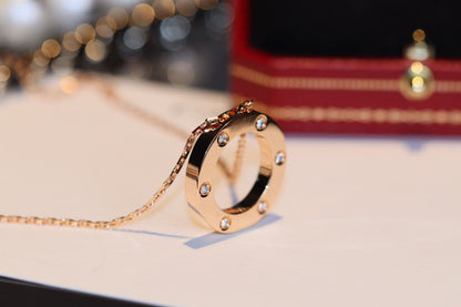 [ORA]LOVE NECKLACE 16MM 6 DIAMONDS PINK GOLD
