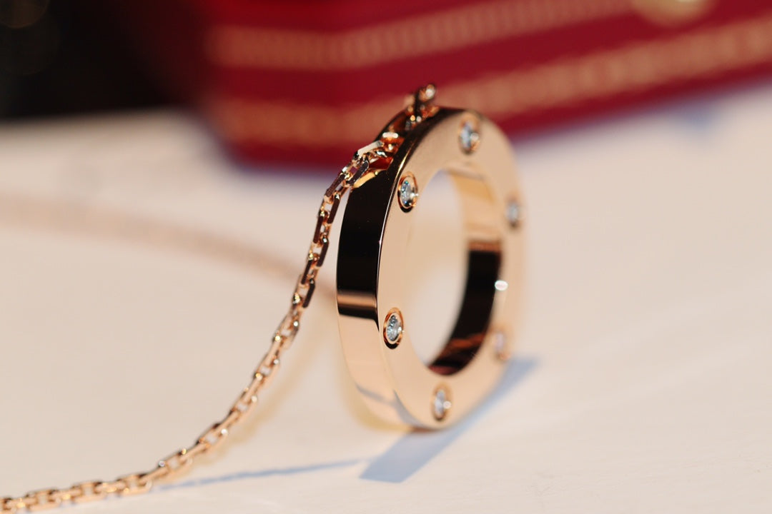 [ORA]LOVE NECKLACE 16MM 6 DIAMONDS PINK GOLD