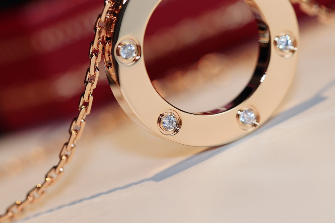 [ORA]LOVE NECKLACE 16MM 6 DIAMONDS PINK GOLD