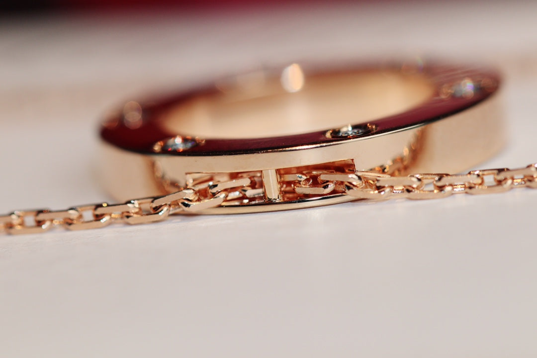 [ORA]LOVE NECKLACE 16MM 6 DIAMONDS PINK GOLD