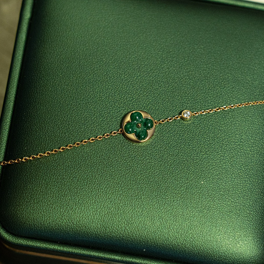 [ORA]SUN MALACHITE 1 DIAMOND PINK GOLD BRACELET