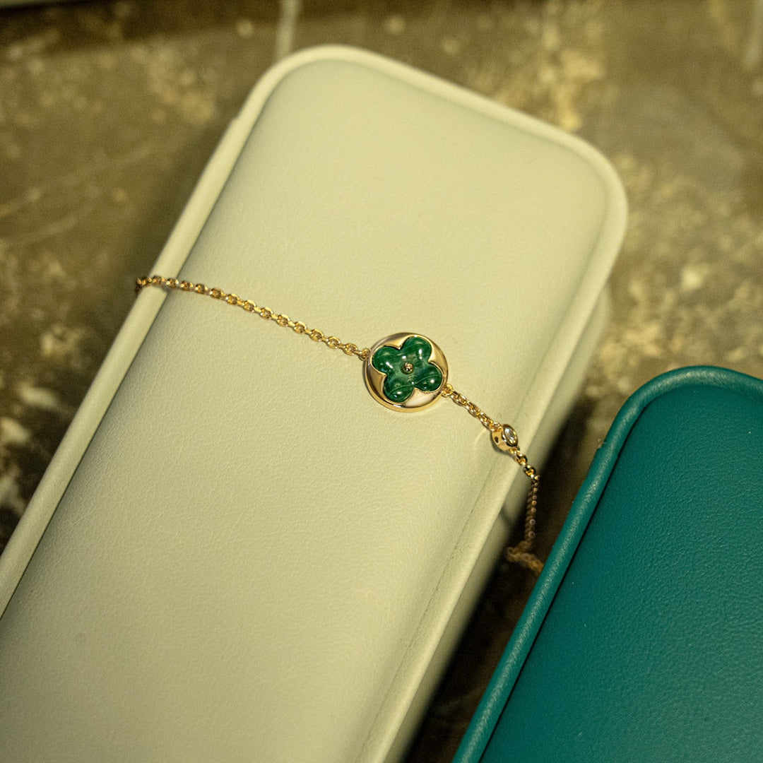 [ORA]SUN MALACHITE 1 DIAMOND PINK GOLD BRACELET