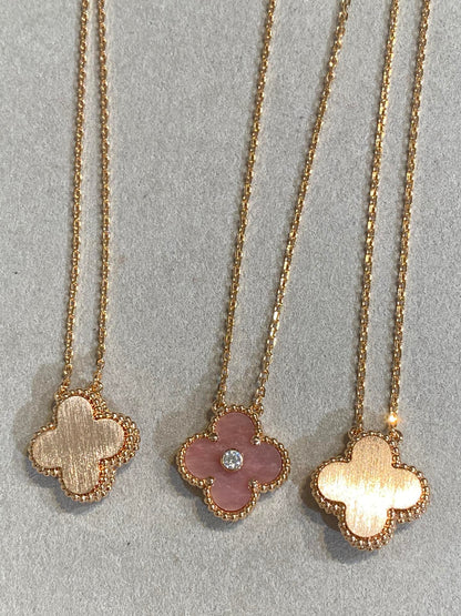 [ORA]CLOVER 15MM DIAMOND RHODONITE NECKLACE