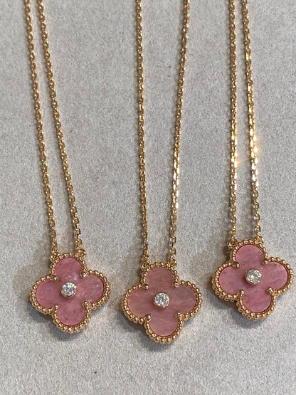 [ORA]CLOVER 15MM DIAMOND RHODONITE NECKLACE