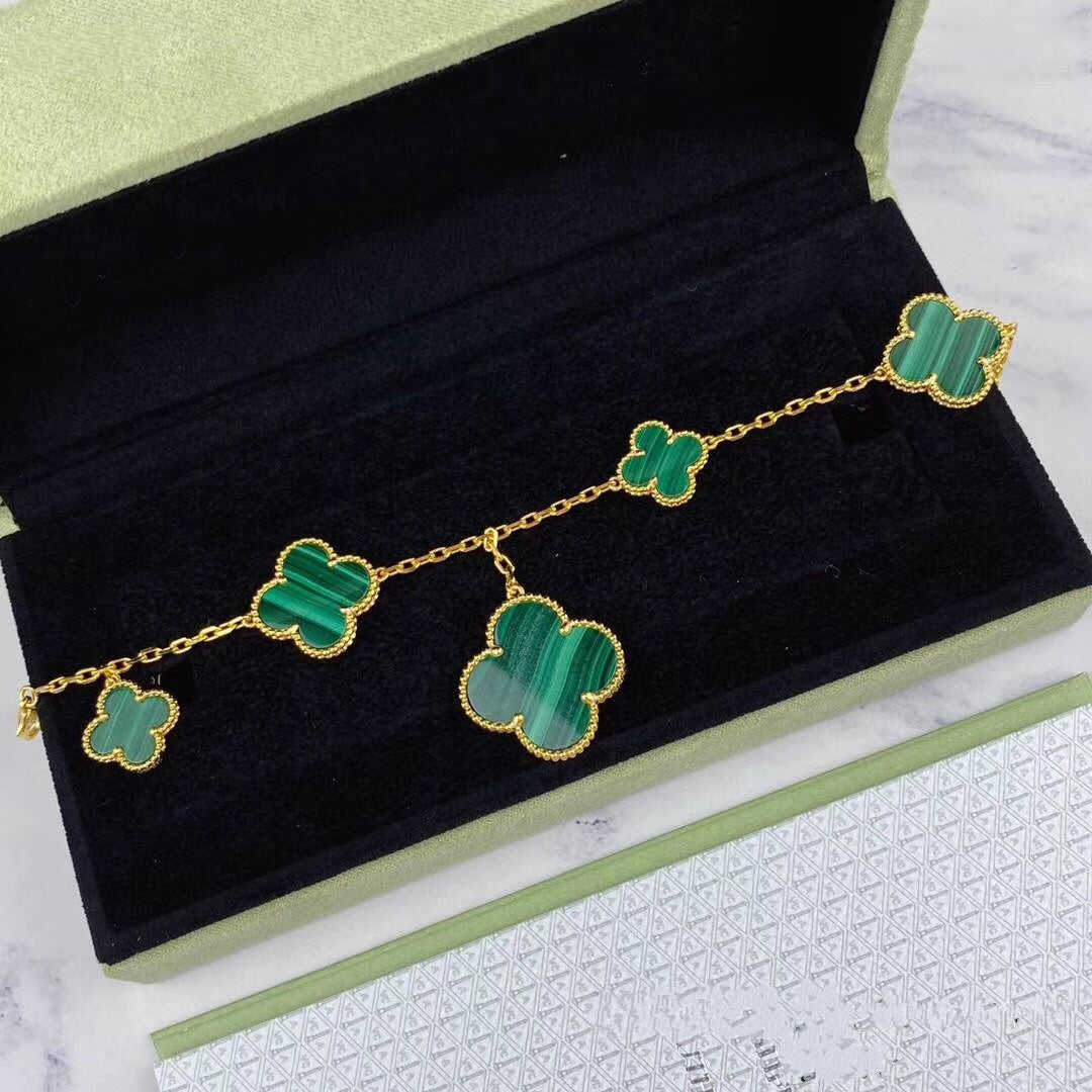 [ORA]MAGIC CLOVER MALACHITE GOLD BRACELET 5 MOTIFS