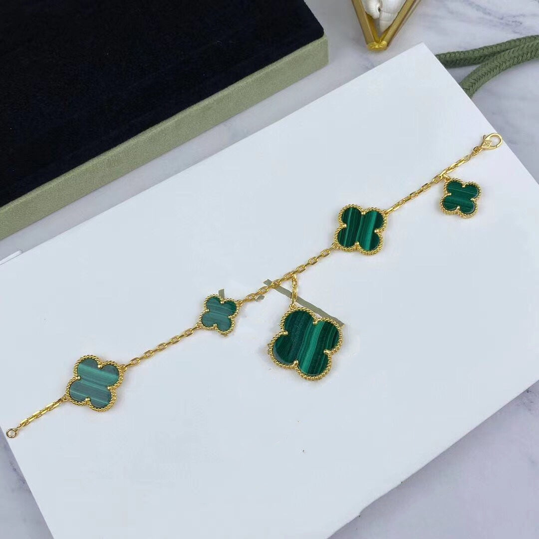 [ORA]MAGIC CLOVER MALACHITE GOLD BRACELET 5 MOTIFS