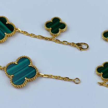[ORA]MAGIC CLOVER MALACHITE GOLD BRACELET 5 MOTIFS