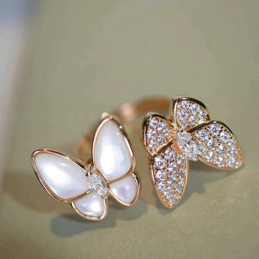[ORA]TWIN BUTTERFLY DIAMOND PERLMUTT-RING