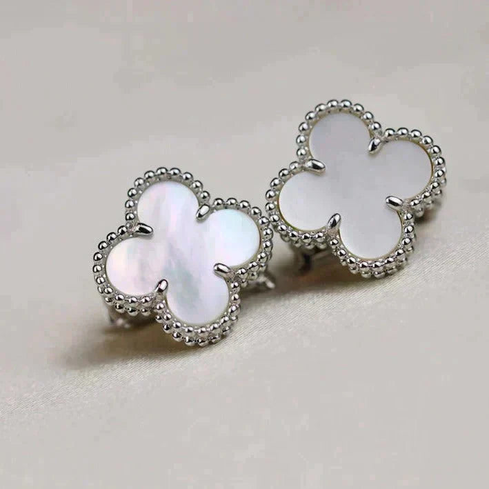 [ORA]CLOVER MEDIUM 1 MOTIFS  WHITE MOP EARRINGS SILVER