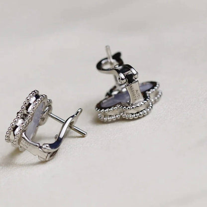 [ORA]CLOVER MEDIUM 1 MOTIFS  WHITE MOP EARRINGS SILVER
