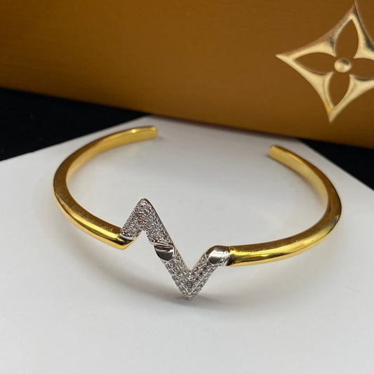 [ORA]VOLTE UPSITE DOWN DIAMOND GOLD OPEN BRACELET