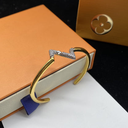 [ORA]VOLTE UPSITE DOWN DIAMOND GOLD OPEN BRACELET