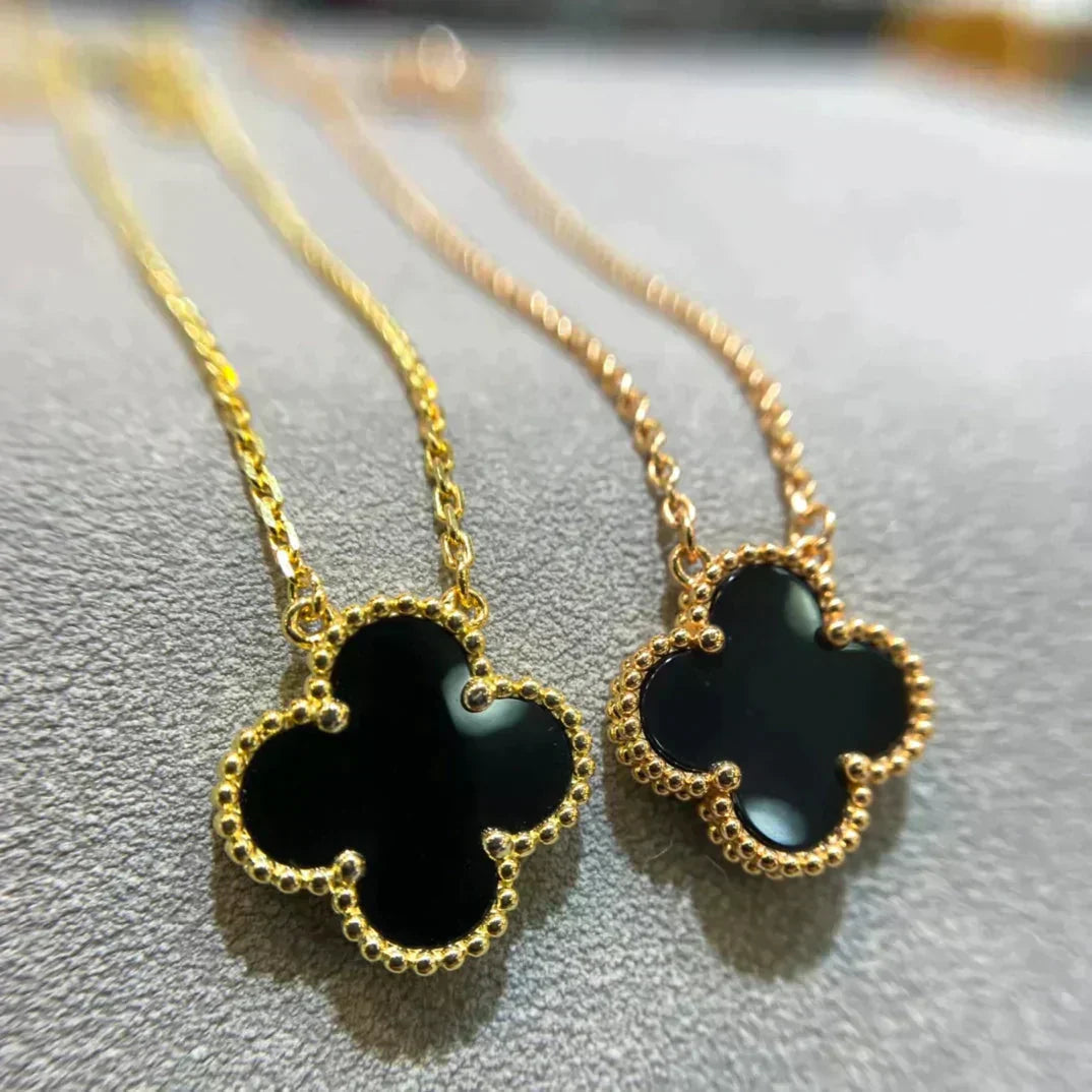 [ORA]CLOVER 15MM BLACK ONYX SINGLE FLOWER NECKLACE